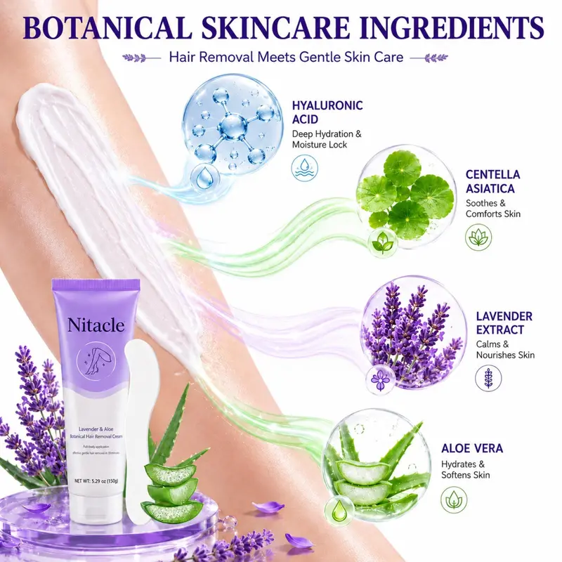 Nitacle 150ml Gentle Hair Removal Cream for Women's Sensitive Skin - Hypoallergenic, Soothing Aloe Vera, Moisturizing, Pain Free, Smooth Skin in 5-10 Mins, No Razor Bumps, Shaving Aid, Fast Shipping (Underarms/Bikinis) Body Care, Smooth Skin In 5-10 Minut