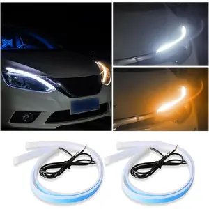 Car LED Headlight Strips, 2 Pcs Flexible Dual Color Turn Signal Lamp Strip, Waterproof LED Daytime Running Light Strip, Universal Auto Accessories for Cars, Truck, SUV, ect