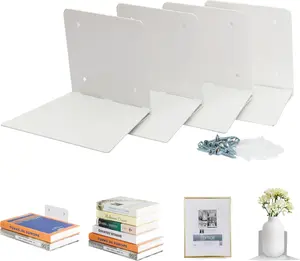Floating Book Shelves for Wall Mounted Invisible Floating Bookshelves Heavy-Duty Steel  Bookshelf Hanging Bookshelves for Bedroom Living Room Office, White 4-Pack Large