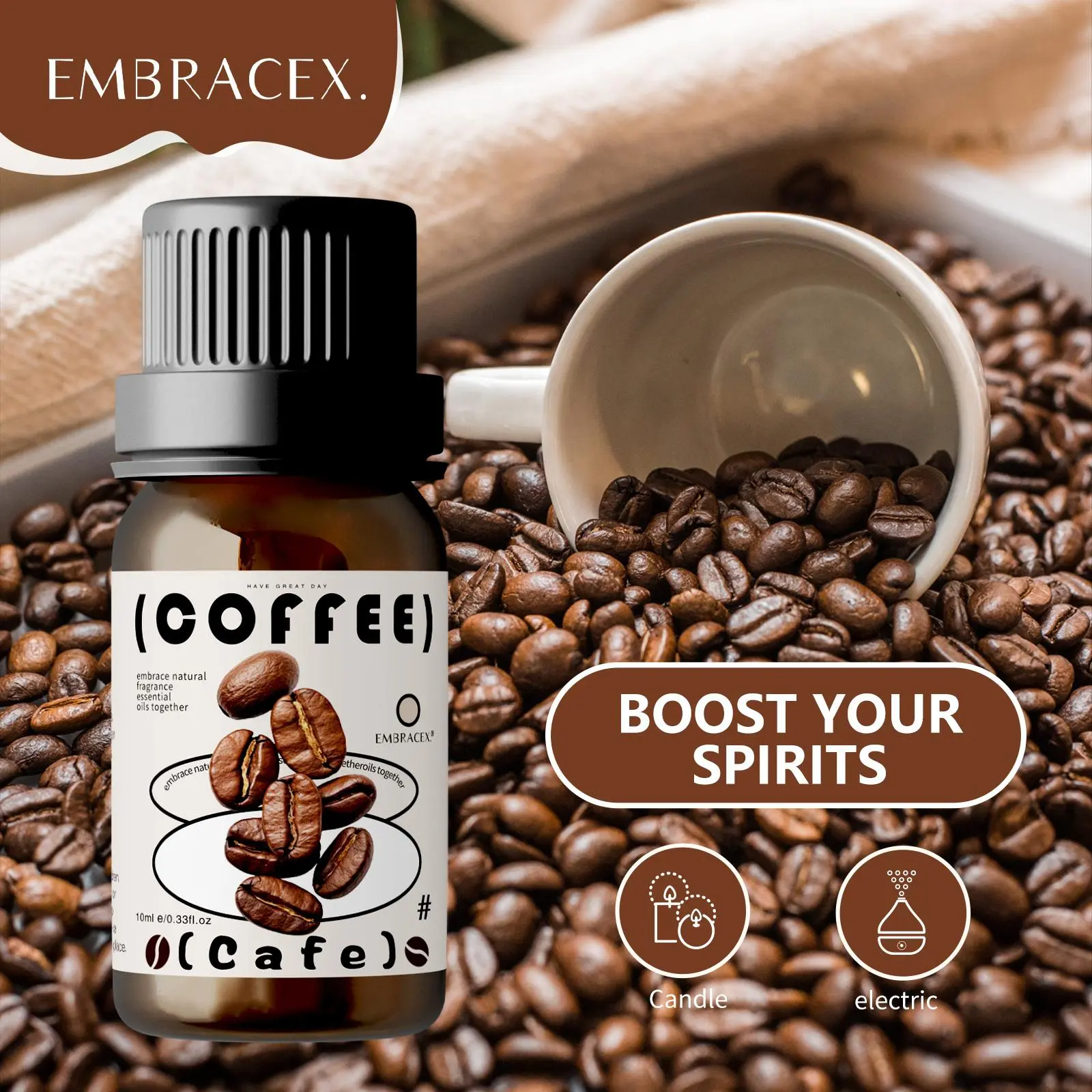 Coffee Essential Oil, 10ML Coffee Fragrance Oil, Aromatic Woody Scent, Air Freshener, Home Fragrance for Long Lasting Diffuser, Car, Bathroom, Bedroom, Living Room, Scent, Aromatherapy Scented Oils