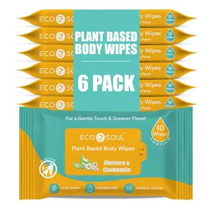 Eco Soul Shower Body Wipes for Adults Bathing Sheets [6 x Pack of 10] Plant Based Biodegradable Disposable Extra Moist Large & Thick No Rinse Cleansing for Men, Women Body Cleansing (11.8 x 9.5 Inch)