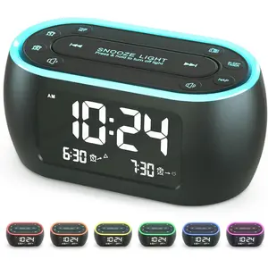 3C9-ADE015  Glow Small Alarm Clock Radio for Bedrooms with 7 Color Night Light, Dual Alarm, Dimmer, USB Charger, Battery Backup, Nap Timer, FM Radio with Auto-Off Timer for Bedside