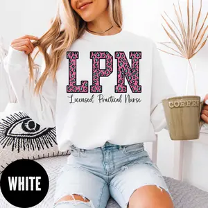 LPN Nursing Sweatshirt, Pink Leopard Lpn, Licensed Practical Nurse, Nursing School Sweater, Gift For Lpn Nurse Sweater
