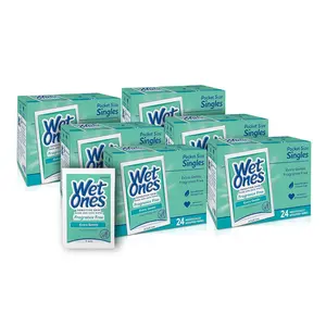 Hand and Face Wipes Singles, Unscented Wipes for Sensitive Skin | Individual Wipes, Hand Wipes Individually Wrapped | 24 ct. (6 pack)