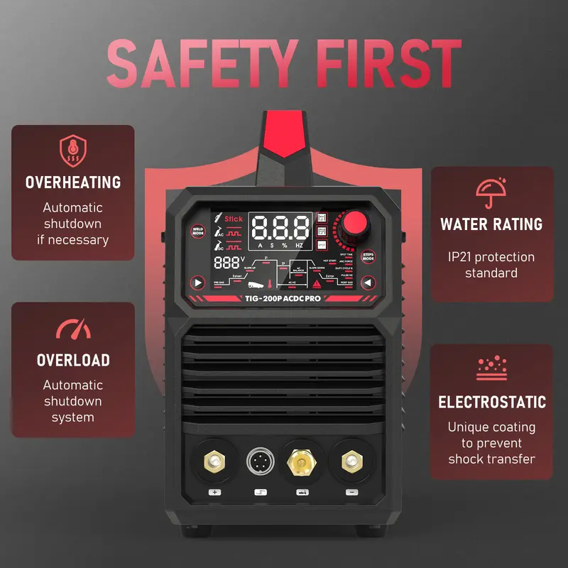 YESWELDER TIG-200P-ACDC-PRO AC/DC Aluminum TIG Welder 200Amp | AC TIG/DC TIG/Spot TIG/Pulsed TIG/Stick | HF Start 110/220V Dual Volts Welding Machine with Pulse 7