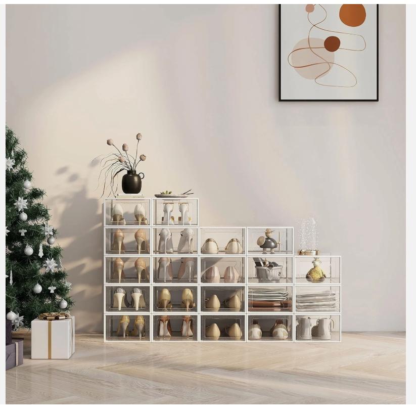 12/36 Pack XL Clear Drop Side Shoe Boxes Stackable Sneaker Storage Display Case