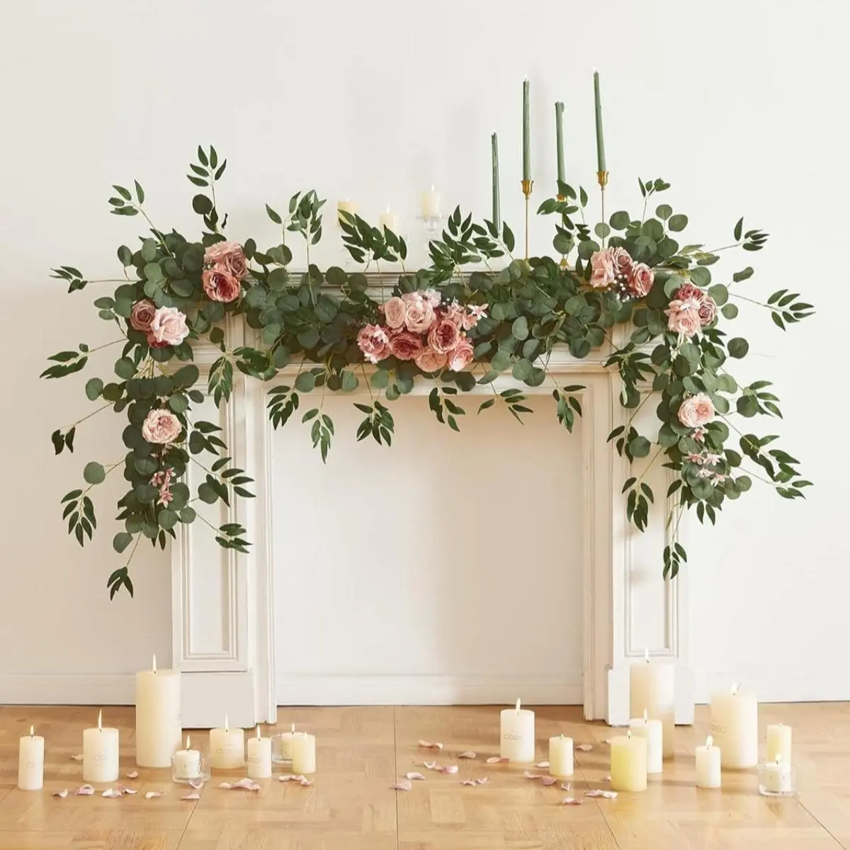 Artificial Rose Eucalyptus Table Garland 5.9ft Half Arch Floral Decor for Wedding Sweetheart Table Reception Centerpiece Decoration