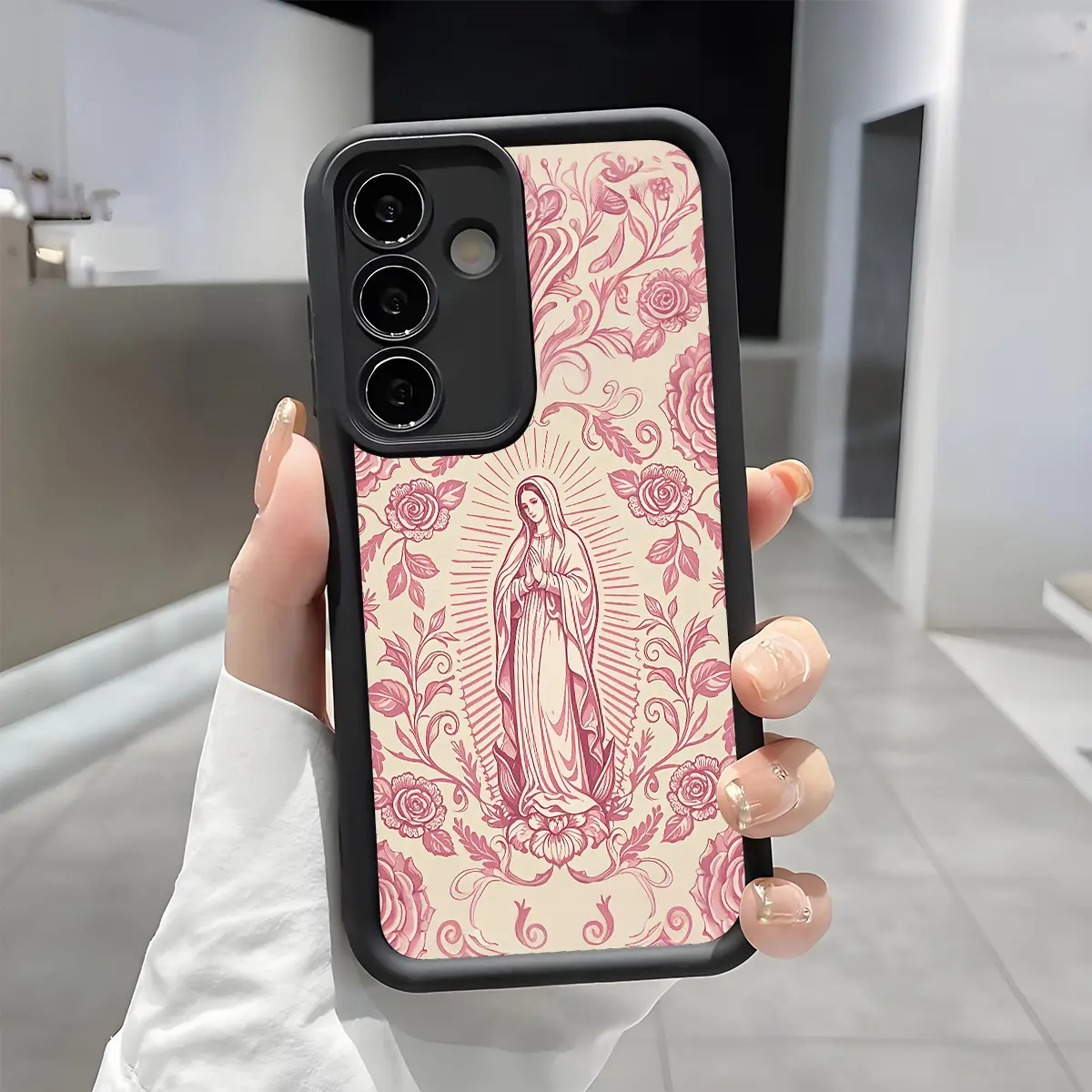 Virgin Mary Pattern Protective Cellphone Casing - PC+TPU, Enhanced Camera Protection, Shockproof, Skin-Friendly Soft Cover, Multi-Model Fit for Samsung Galaxy S21-S25 Ultra/Plus/FE, A13-A17, A33-A36, A52-A54, Note20 Ultra, Galaxy Series