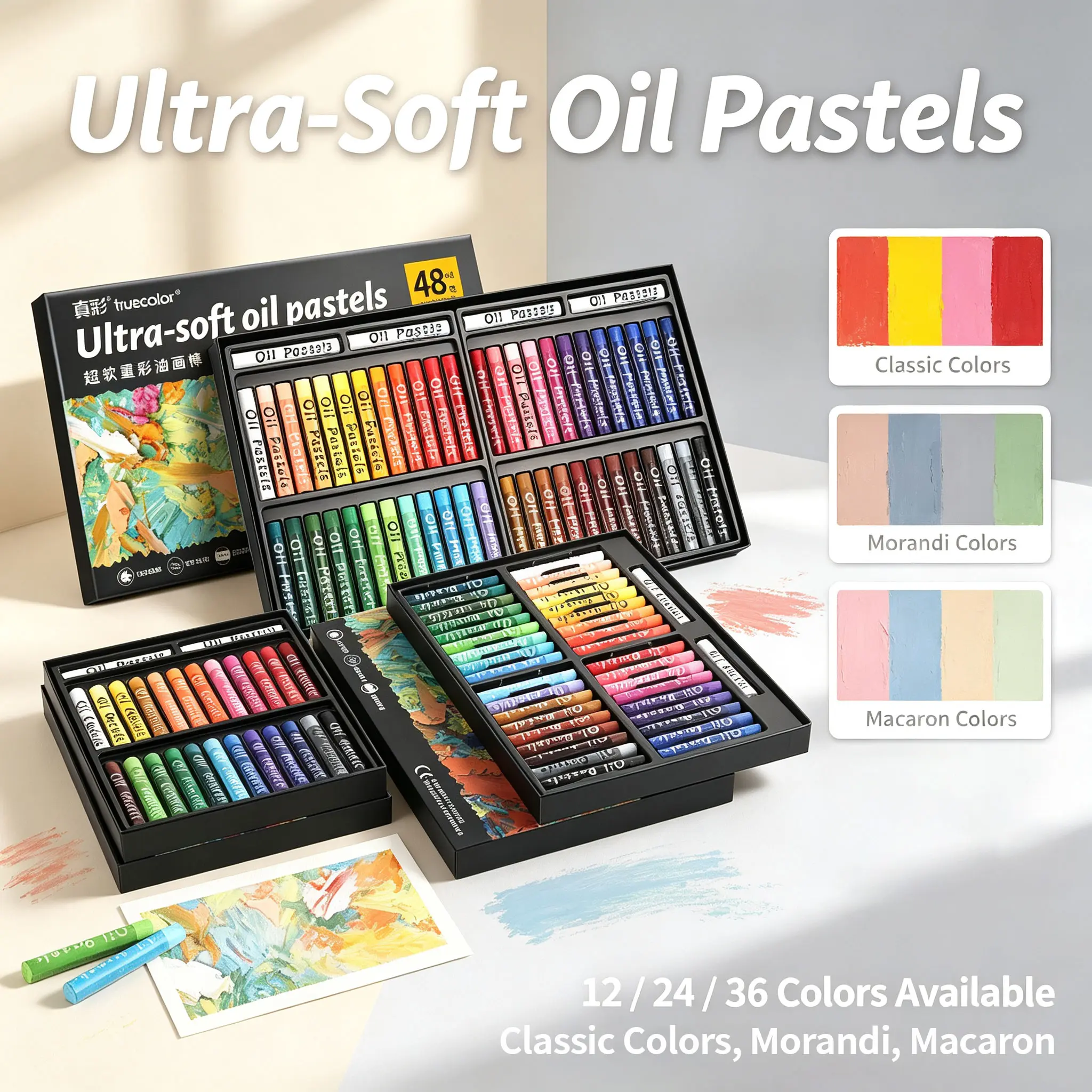 Truecolor Ultra-Soft Heavy Pigment Oil Pastel Set, Premium Hard Storage Art Box, Smooth Laydown Drawing Supplies for Professional Artists, School Students & Outdoor Craft Projects