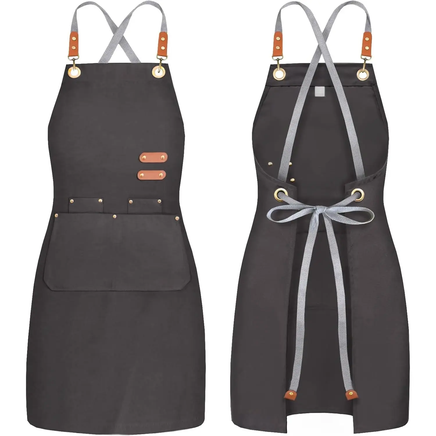 chef apron bib tool apron for man woman cross  straps with 4 pockets for kitchen cooking gardening baking working