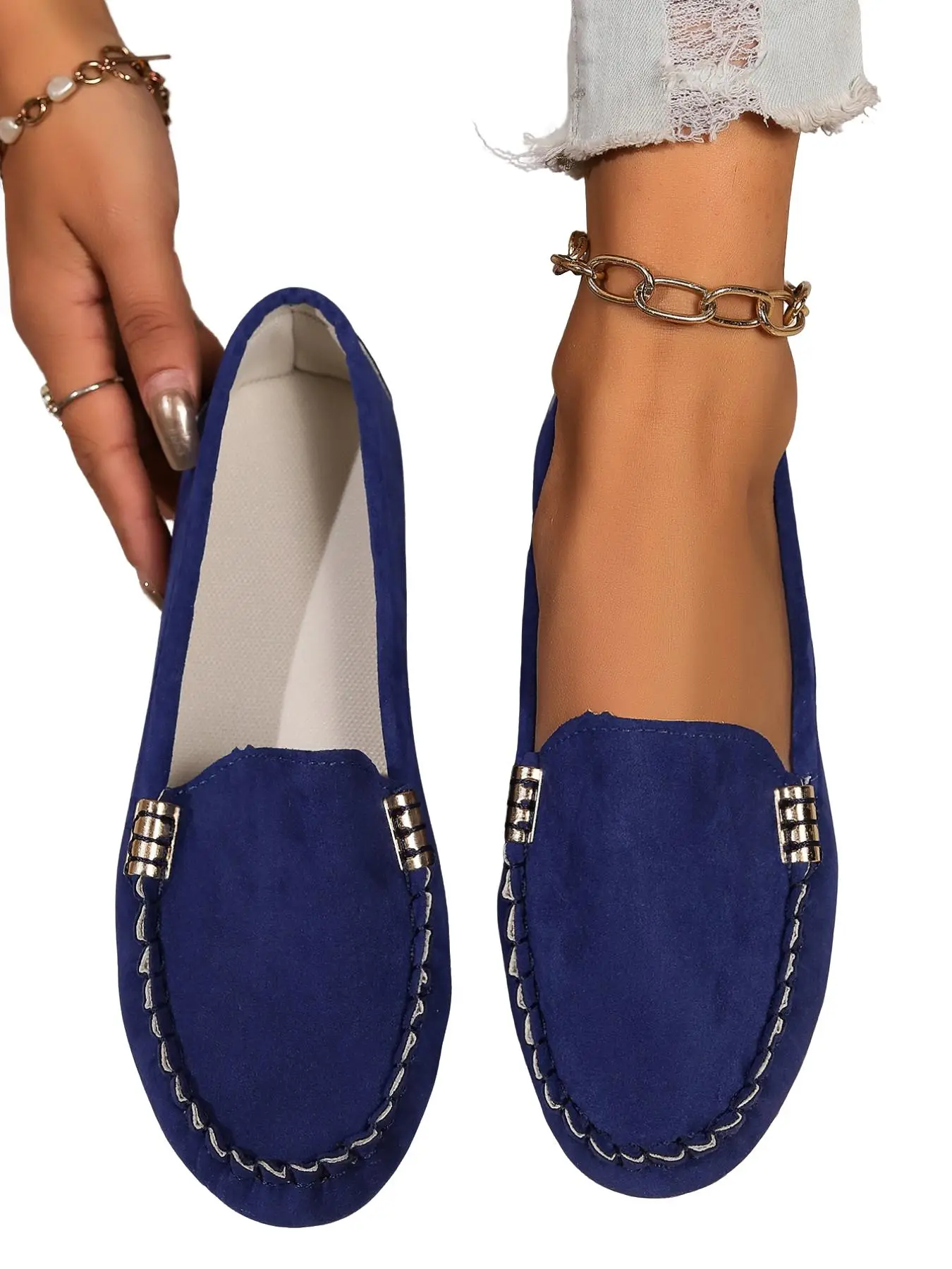 New Classic Retro Plain Bean Shoes, Open Slip On Style, Metal Buckle Decoration, Soft Rubber Sole Anti-Slip, Comfortable Casual Walking Footwear for All Seasons, Casual Flat Footwear, Summer Casual Shoes