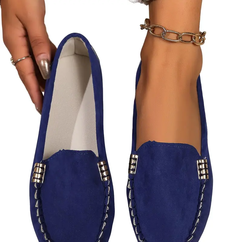 New Classic Retro Plain Bean Shoes Style, Metal Buckle Decoration, Soft Rubber Sole Anti-Slip, Comfortable Casual Walking Footwear for All Seasons, Casual Flat Footwear, Summer Casual Shoes, Slip On Flats