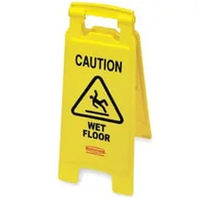 Rubbermaid Commercial Products Wet Floor Sign- in.Cautionin.- 11in.x25in.- Open- Yellow