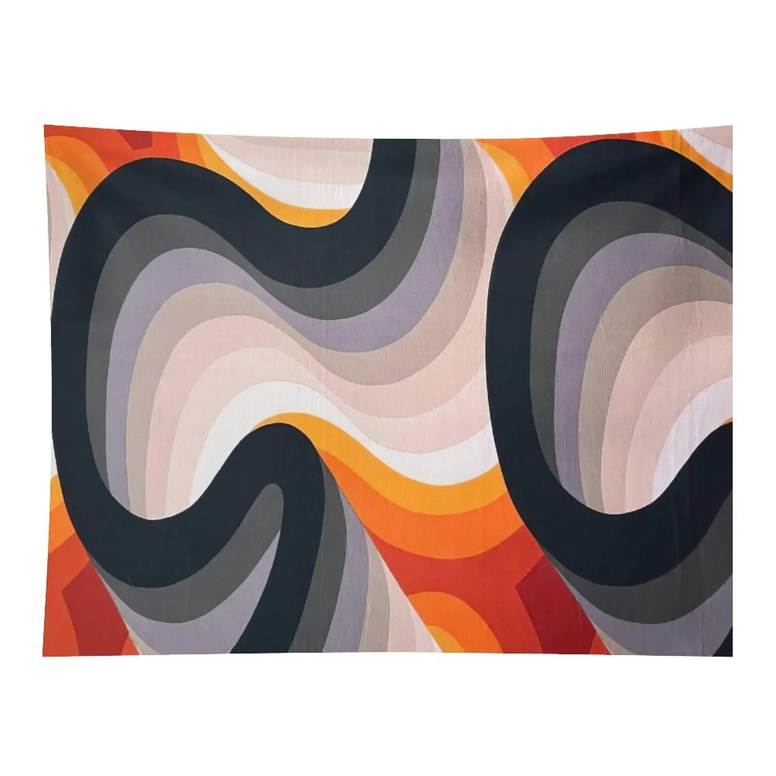 Retro Abstract Curved Wave Gradient Orange Black Neutral Tone Wall Tapestry Wall Hanging, 70s Mid Century Modern Minimalist Swirl Decor for Bedroom Dorm Office Backdrop