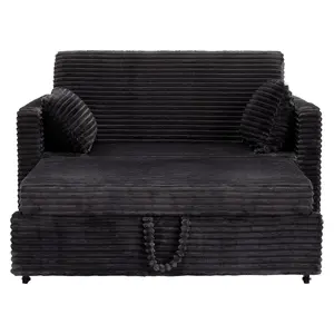 Corduroy Loveseat Sleeper Sofa Bed – Pull-Out Couch with Adjustable Backrest, Built-in Charging Station, Side Pockets – Multifunctional Sofa Bed for Living Room, Bedroom, Apartment – 48-55'' Wide