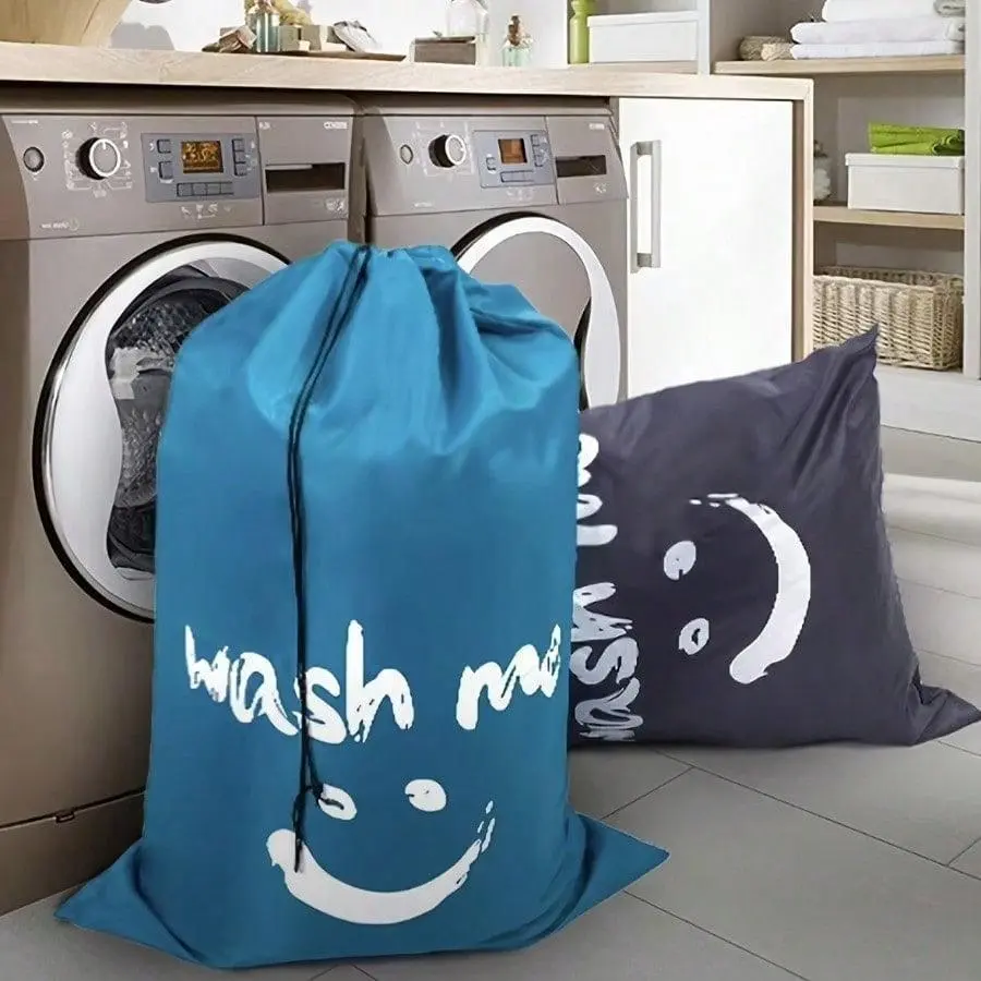 Wash Me Face Print Drawstring Laundry Bag | Large Portable Dirty Clothes Storage