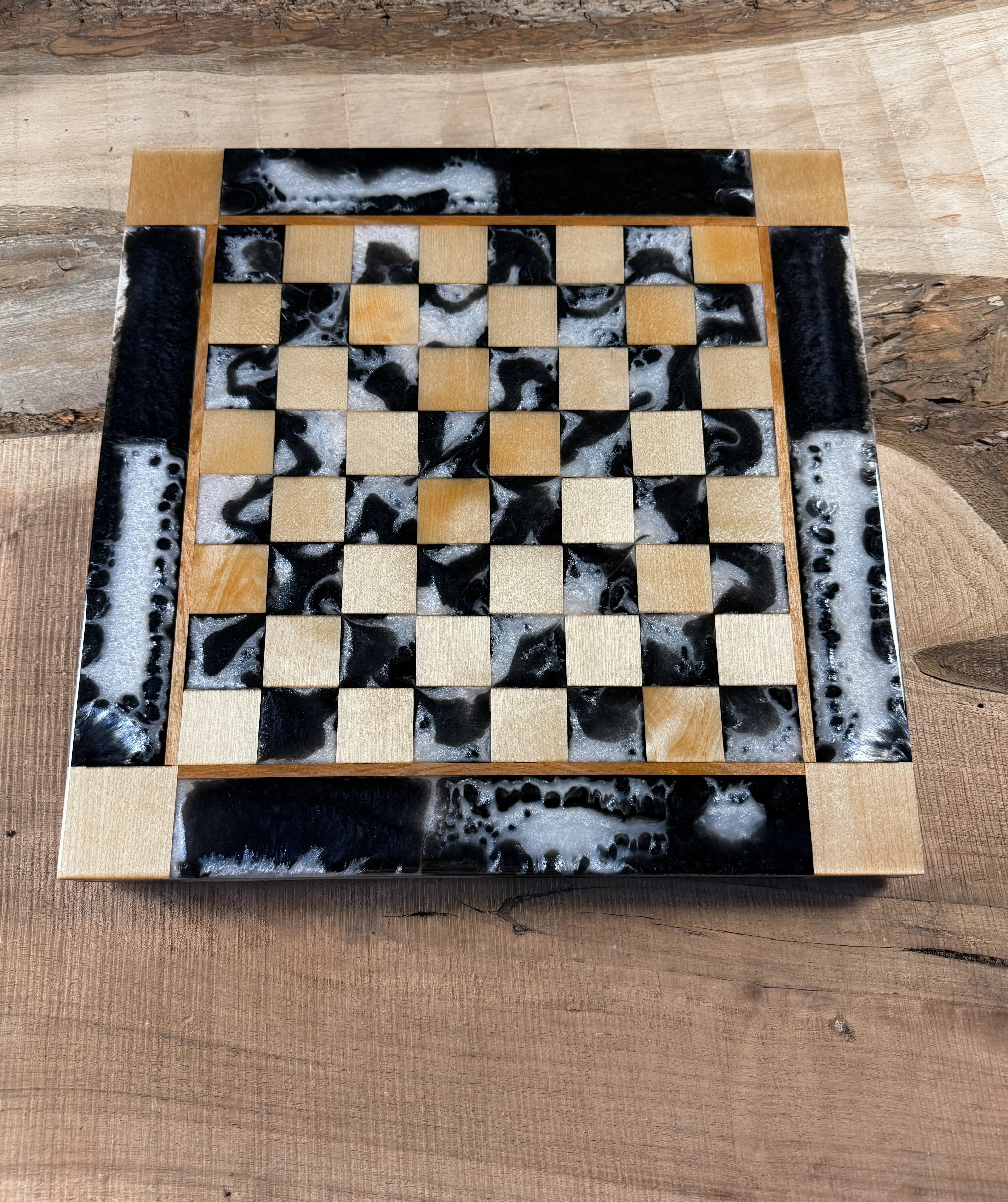 Maple Wood Pearl Black Onyx Chess Board (Glass Chess Set Included)