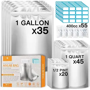 THE WELL KEPT 100PCS Mylar Bags with 400cc Oxygen Absorbers, 11.8 Mil Thicker Long Term Food Storage Bag, 1 Gallon 10x14 6x9 4x6 Stand-up Zipper Resealable Heat Sealable for Airtight Smell Proof Packaging