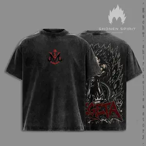 Saiyan Prince Dark Transformation Anime Tee, Double-Sided Acid Wash Cotton Shirt, Vintage Washed Streetwear, Oversized Manga Fan Apparel, Lightweight Casual Unisex Top, Anime Collector Gift, DBZ Inspired Design