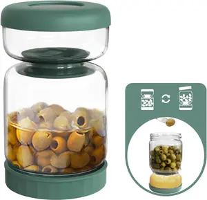 Glass Pickle Jar, 34oz Pickle Container with Strainer, LeakProof Kraut and Olive Hourglass Jug, Olive Jar with Airtight Lid, Multifunction Jalapeno Container, Gherkin Flip Jar for Fridge
