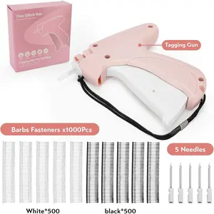 Clothing Label Gun Kit with 5 Needles & 1000 Micro Fasteners for Retail Stores, Warehouses, Consignment Sales & Yard Sales Pink-1