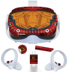 Easy-to-Apply Skin Sticker Kit compatible with Oculus Quest 2 VR headset - Red Helmet virtual reality accessory - VR protector skin covers
