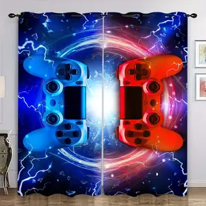 Modern Game Console Design Semi-Transparent Curtains, Ruched Drapes with Vibrant Controller Print, Ideal for Bedroom Living Room Office, Room Decor Curtain