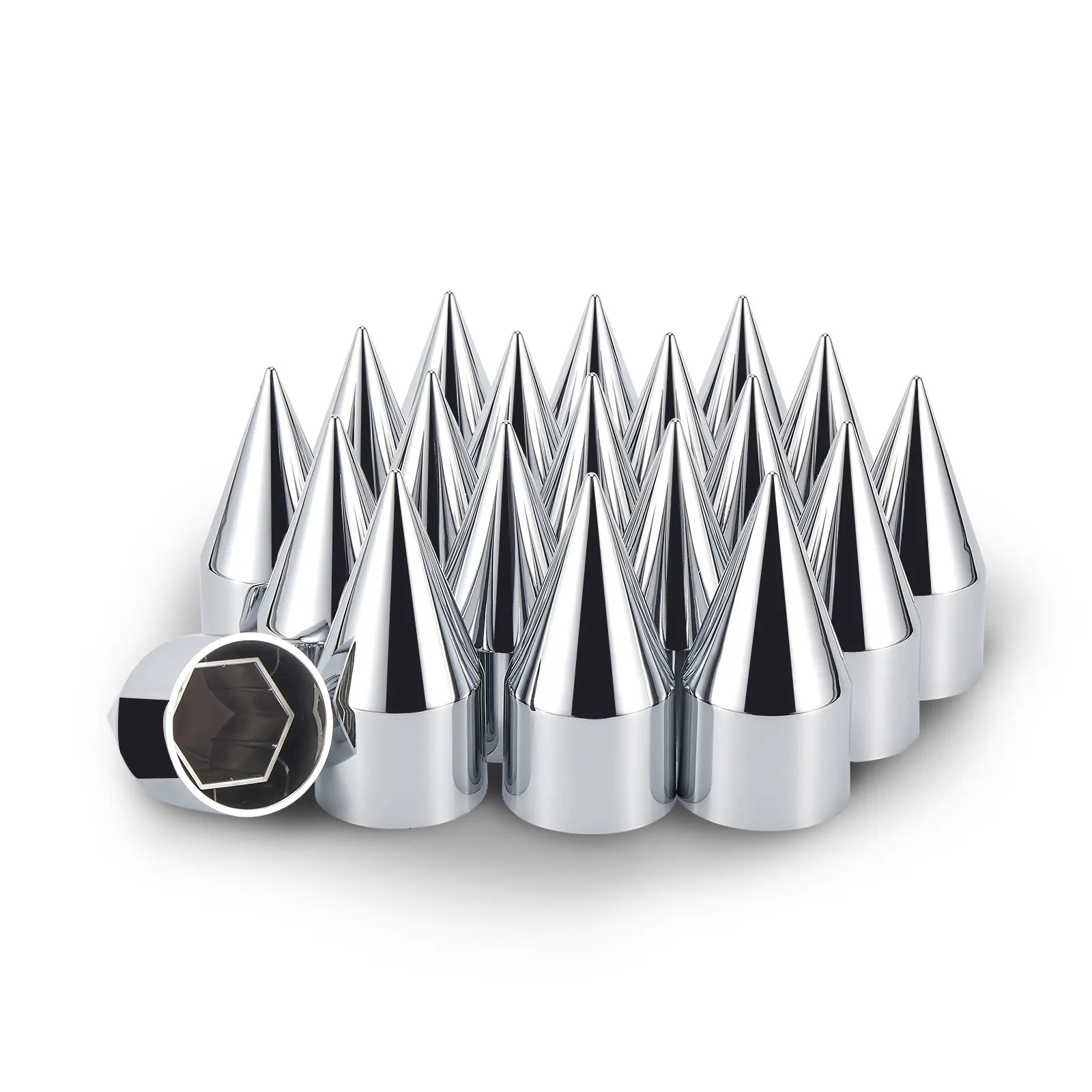 4-1/4" x 33mm Push-On Chrome Spike Lug Nut Covers – ABS Plastic Caps for Semi-Trucks & Trailers