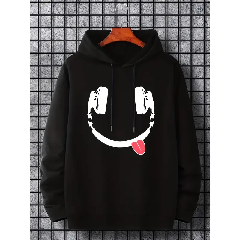 Smiley Face Hoodie Unisex Pullover Sweatshirt Minimalist Graphic Hoodie Funny Face Streetwear Casual Oversized Hooded Top for Men Women Trendy Aesthetic Black Hoodie Fall Winter Daily Wear