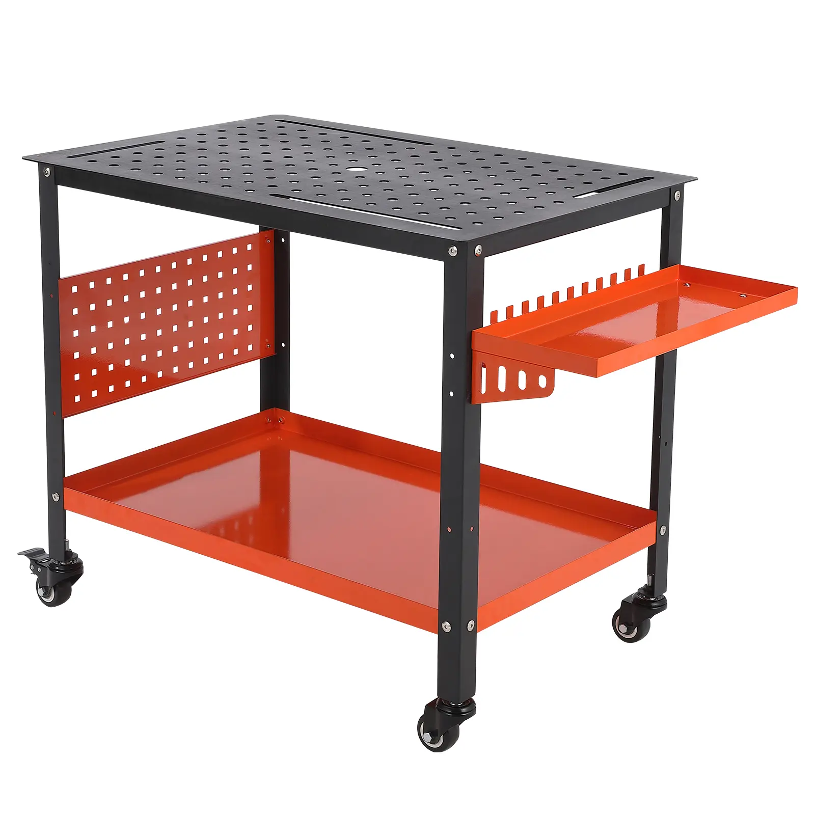 36''x 24" Welding Table Top, Portable Welding Table with Wheels, Welding Table with 5/8 Holes,Slots & Tray, 1200LBS Steel Welding Cart for Welding,Sawing, Rolling Welder Table for Shop (Orange, with Tool Tray)