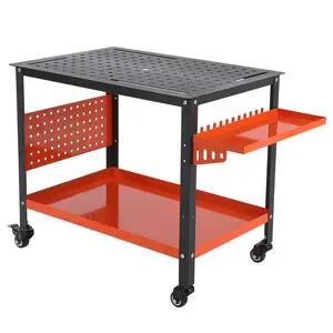 36''x 24" Welding Table Top, Portable Welding Table with Wheels, Welding Table with 5/8 Holes,Slots & Tray, 1200LBS Steel Welding Cart for Welding,Sawing, Rolling Welder Table for Shop (Orange, with Tool Tray)