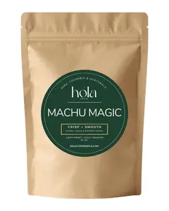 Hola Coffee Machu Magic | Latin American Light-Medium Roast | Peru · Colombia · Guatemala | Citrus Cacao Whipped Cream – 12 oz & 5 lb