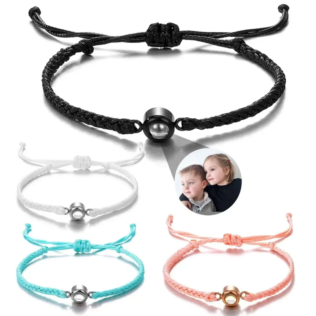 Custom Handmade Braided Synthetic Coloured Gemstone Bracelets - UURiel Fashion Photo Holder Jewelry, High Quality Exquisite Adults' Gift with Fashionable Bracelet Style for Couple Anniversary Daily Wear