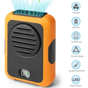 Digital Display Waist-Clip Fan (Orange / 2000mAh) | 3-Speed ​​Settings — Hands-Free Design | Dual-Use: Waist-Clip & Desktop Stand | An Essential for Outdoor Work, Fishing, Hiking, and Summer Commuting