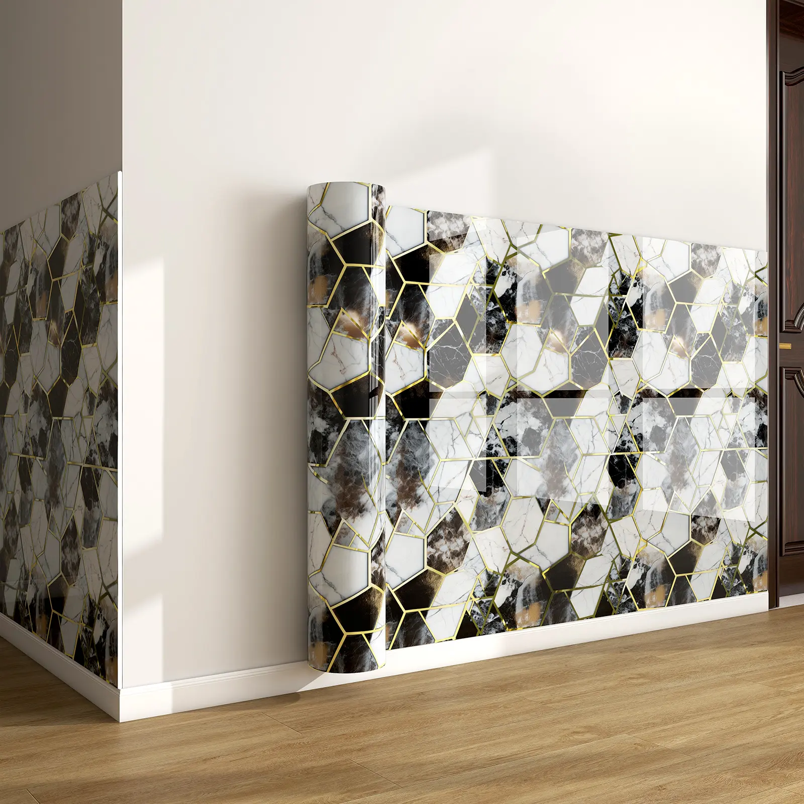 Self-Adhesive Waterproof Tile Wall Stickers, Marble Backsplash Wallpaper, Moisture Resistant & Moldproof, Thickened Peel And Stick Wallpaper Bathroom for Living Room TV Background and Interior Walls Decoration