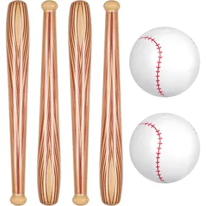 Set of 6 Inflatable Beach Baseball Set Includes 2 11 Inch Beach Baseballs 4 Inflatable Bats Pool Toys for Fun Birthday Party Brown 11.02 Inch