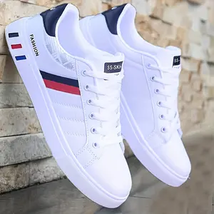 Men's Shoes Casual Comfortable Breathable Men's Lace-up Sneakers, Striped Design Skateboard Shoes with Good Traction