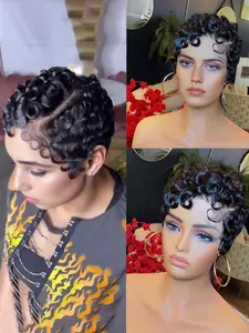 Pixie Cut Curly Wave Human Hair Wig for Women Curly Bob Wig Color Wig 13x4 Transparent Lace Frontal Human Hair Wig 150% Density Frontal Wigs