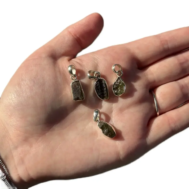 Sterling Silver Intuitively Chosen Moldavite Pendant-Necklace, Authentic Czech Energy Gemstone, Unique Crystals for Everyday Wear
