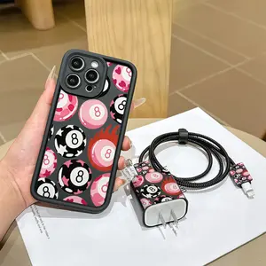6 Piece and 8 Ball Design Phone Case Set with Charger Cover and Cable Organizers, Tpu Shockproof iPhone Case for Teen Girls and Couples Gift