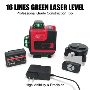 Milwaukee 16-Line Green Laser Level Self-Leveling Tool for Construction Battery Kit High Precision ±0.3mm Accuracy Magnetic Base