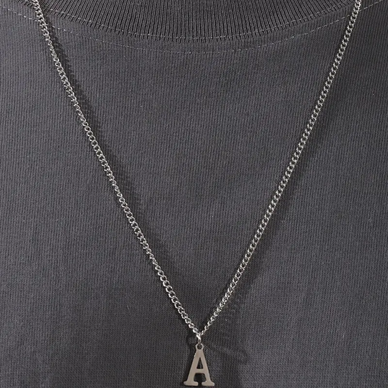 1 Piece Letter Detail Pendant Necklace for Men, Casual All-match Jewelry for Boys Gift, Male Classic Fashion Accessories, Initial Letter Necklace, Stainless Steel Necklaces