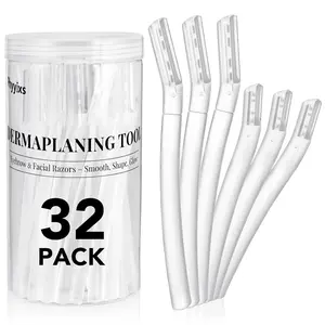 32-Pack Face Razors for Women – Dermaplane & Eyebrow Razor Set, 24 Long + 8 Short Precision Blades for Peach Fuzz Removal, Gentle Exfoliation, Ideal for Stocking Stuffers (Clear)