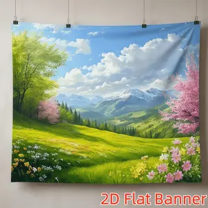 1PC,2D Flat Customize Backdrop Spring Mountain Meadow Flower Field Decorative Backdrop, Natural Landscape Tapestry, Festival Party Decoration Hanging Cloth, Pastoral Style Wall Decor for Bedroom & Li