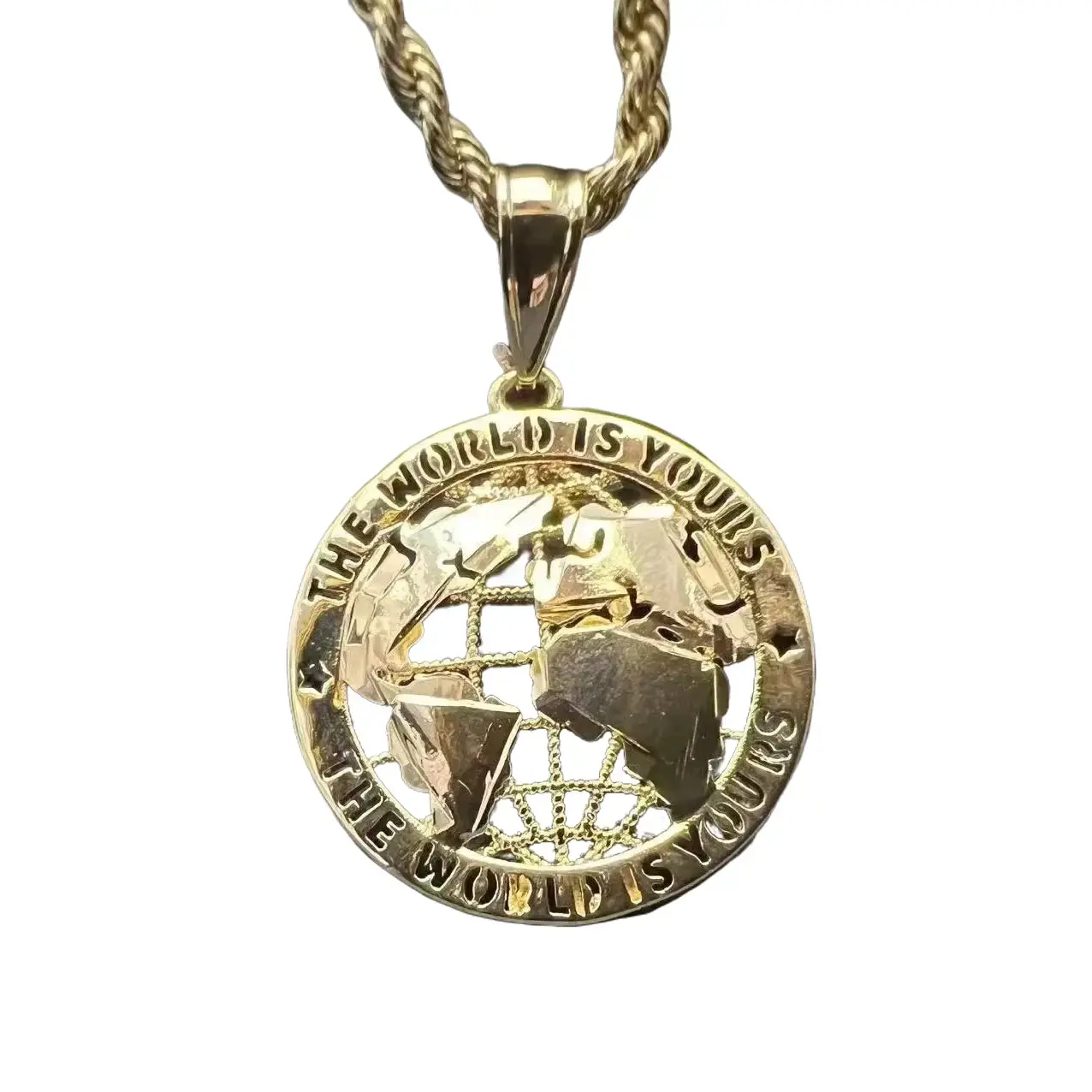 Unisex Minimalist Plated Metal Round Globe Pendant Charm Necklace - Top PVD Plate, "World Is Yours" Statement Costume Jewelry, Fashion Gift for 1 Target Group