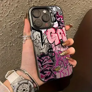 Cool Art Pink Graffiti Black Laser Phone Case, Suitable for Apple iPhone 17 16 15 14 13 12 11 XS XR X 8 7 Plus Pro Max SE 17 Air Series, Halloween Gift, Easter Gift, Birthday, Girlfriend, Boyfriend, Friend or Yourself