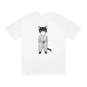 Women's cat in pajamas Graphic T-Shirt - Short Sleeve Crew Neck Regular Fit Casual Wear | Soft & Breathable Fabric, Durable Print, Everyday Comfort, Machine Washable, minimalist illustration casual, home wear