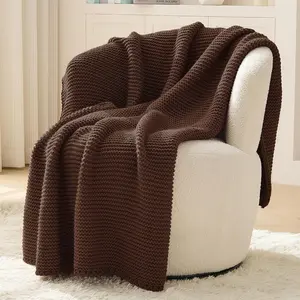 Dark Brown Throw Blanket for Couch, Brown Knit Throw Blanket, Soft Cozy Stretchy Reversible Garter Knitted Blankets for Bed, 60"x80", Dark Brown