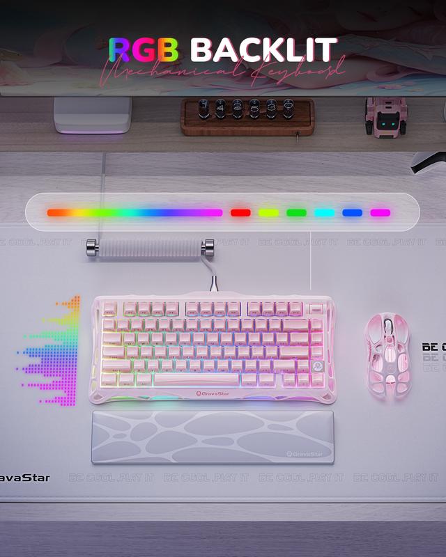 GravaStar Mercury K1 - Sakura Pink 75% Pink Wireless Creamy Keyboard, Aluminum Alloy Exoskeleton Design Mechanical Gaming Keyboard, Creamy Keyboard, Gasket Hot-Swap Socket, Linear Switches, RGB Backlit