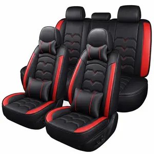 5-Seater PU Leather Car Seat Covers Full Set with Lumbar Pillows & Neck Headrest Pillows, Universal Auto Sedan Seat Cover – Waterproof, Breathable, Fit for Most Sedans SUVs #Summervibes